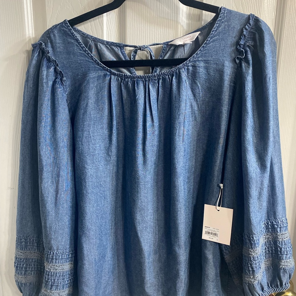 LC Lauren Conrad Denim-Blue Peasant Tunic Top